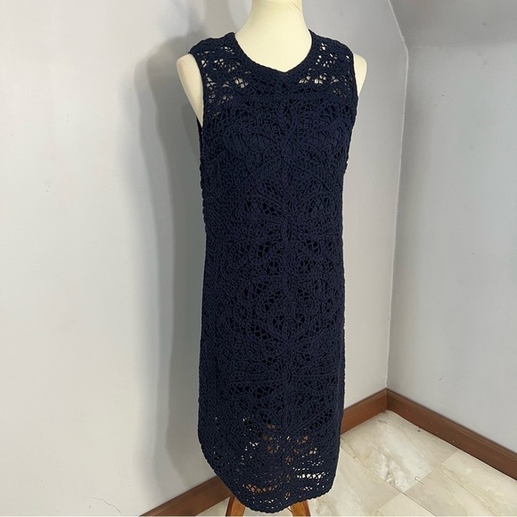 Brooks Brothers Crochet Cotton Midi Dress Preppy Career Business Blue Minimalist - Picture 12 of 13